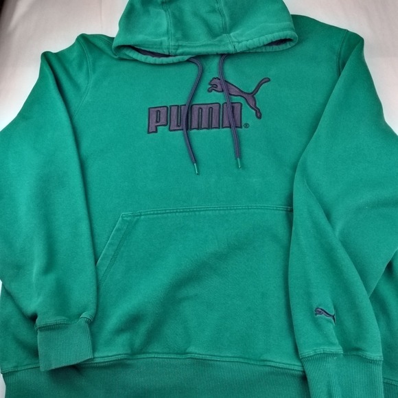 PUMA Hoodie Sweatshirt Sport Lifestyle Warm Cell Logo Mens XXL Teal Spell Out - Picture 1 of 13